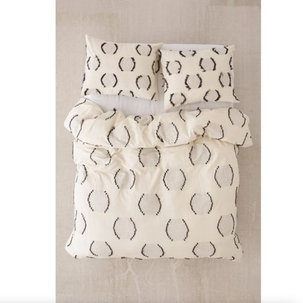 Urban Outfitters Jacquard Circles Duvet Cover Cream Black Cotton Size Full/Queen